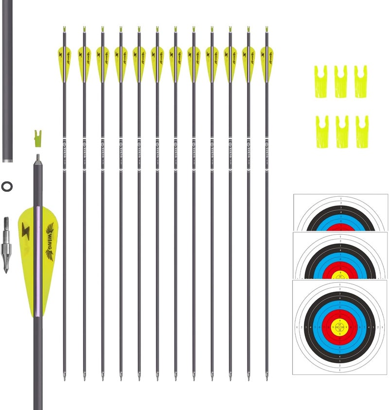 e5e10 31inch Carbon Arrow Archery Targeting Practice Hunting Arrows for Compound & Recurve Bow with Removable Tips(Pack of 12) - Image 1